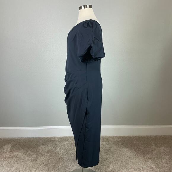 Ralph Lauren Women's Cocktail Dress Size 18 Blue Crepe One Shoulder Midi Sheath - Picture 5 of 13